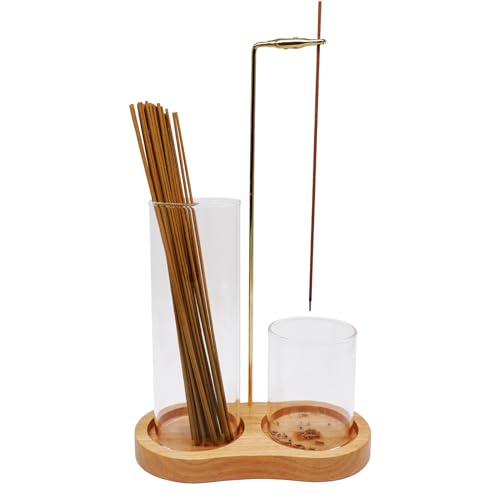 Wooden Upside Down Incense Holder for Sticks with Removable Glass Ash Catcher and Incense Holder for Yoga, Spa, Tea, Zen Meditation (Wood)