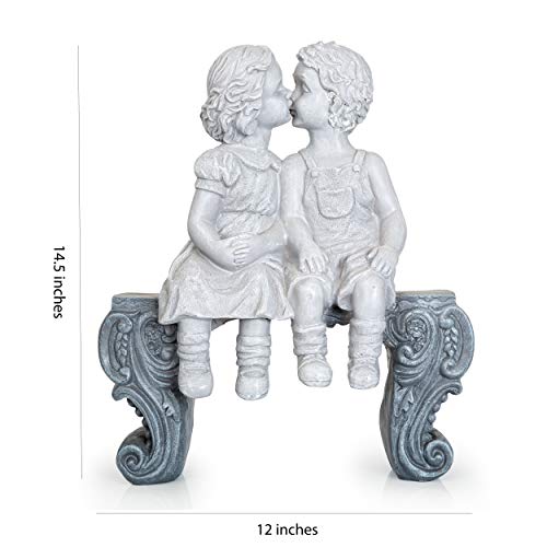 Boy & Girl Kissing Garden Statue (Large) Decorative Yard and Lawn Decoration | Weather-Resistant Ceramic | Inspiring Love and Romance Decor 15" x 12-1/2" x 5-3/4" - Thumbnail 6