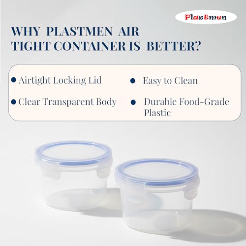 Image of Round Storage Container with Lock 250 ML | Airtight Leakproof Plastic Food Storage Box | BPA Free Kitchen Container for Spices, Snacks & Dry Fruits | Transparent Round Container (Set of 6)
