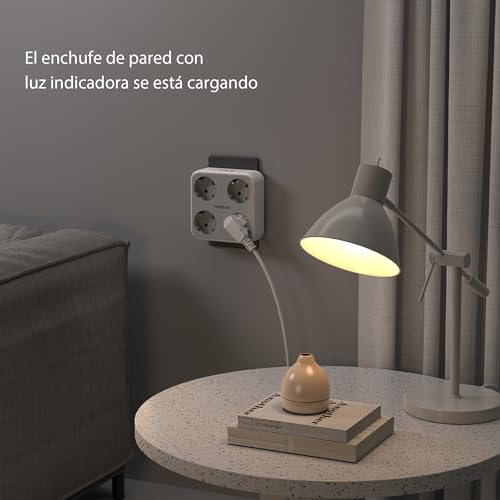 Miniatura 7 de Tessan Ladron Enchufes Plano Con Usb C, Enchufe Multiple 4 Schuko Con 3 Usb, Cargador Multiple 4000w, 7 En 1 Ladron Con Interruptor, Regleta Pared Para Oficina, Cocina, Gris
