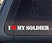 I Love My Soldier w/ Red Heart Car Decal/Sticker - White & Red