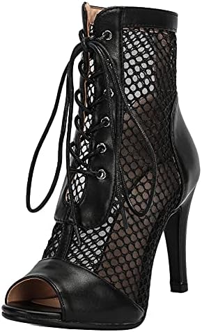 Ciuyurra Women Fashion Summer Mesh Booties Peep Toe High Top Sandals Stiletto High Heels Lace up Gladiator Sandals Party Shoes Heels Black Size 43