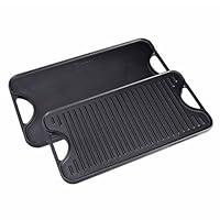 VICTORIA Grillplatte Emailliertes Gusseisen Induktion Grillpfanne 47 X 25cm Doppelseitig Verwendbar, für Feuer, Grill, Ofen, Vitrokeramik, Gas, Ohne Schadstoffe und PTFE