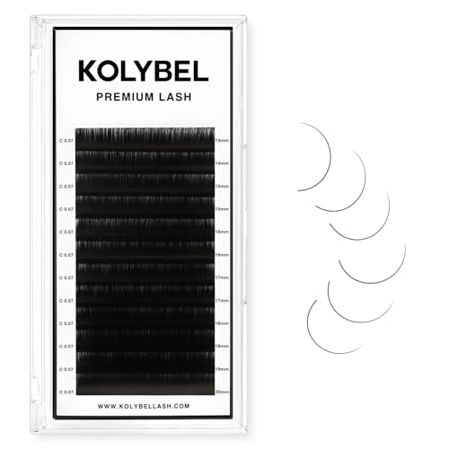 KOLYBEL Classic Lash Extensions 0.07 C CC D DD J B L Curl 13-20mm Mixed Lash Trays Premium Silk Eyelash Extensions Matte Dark Lash Extension for Professional Salon Use (0.07-C-13-20mm)