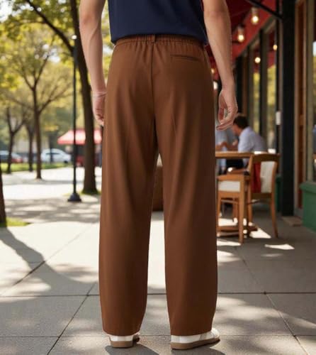 Image of KOTTY Men's Wide Leg Casual Style Korean Trousers with Relaxed Fit Tailoring Modern Structured Design for Professional Wear