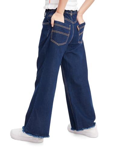Image of olele Girls Super Jeans Collection for 4-14 Yrs | Stretchable Cotton Denim Trousers | Blue Jeans for Kids | Baggy Denim Pants | Cargo Pants for Girls