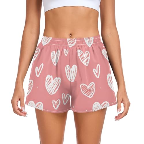 EtherSpher Cartoon Cute Love red Women Athletic Shorts Loose&Comfy Girls Running Shorts for Running Lounging Fishing Hiking Short para Mujer L