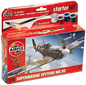 Airfix Starter Set - A55001 Supermarine Spitfire MkVc Model Building Kit - Plastic Model Plane Kits for Adults & Children 8+, Set Includes Decals, Paints, Brushes & Poly Cement - 1:72 Scale Model
