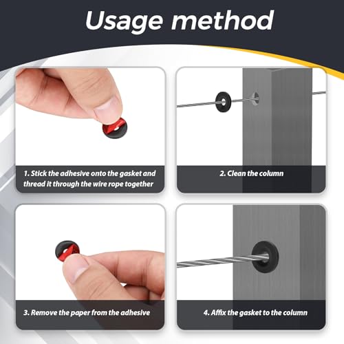 40 Pack 1/8\" 5/32\" 3/16\" Black Cable Railing Kit Adhesive Grommet for 1/8\" 5/32\" 3/16\" Wire Rope, T316 Stainless Steel Cable Railing Hardware Hidden Rope Holes for Wood or Metal Posts of Deck Stairs