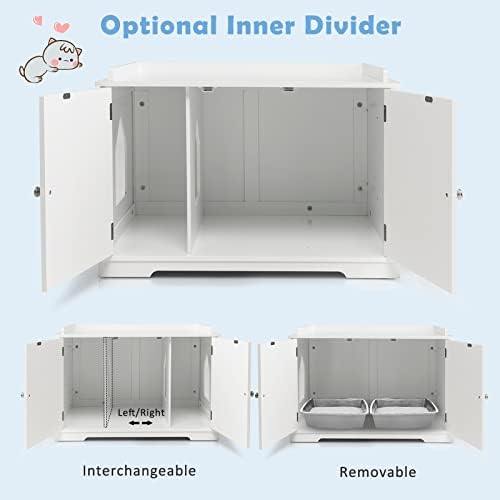GYMAX Wooden Cat Litter Box Enclosure, Cat House Hidden Washroom Toilet with Hole, Doors, Storage Rack and Removable Panel, Indoor End Table Cabinet for Bedroom, Bathroom & Living Room