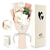 YOBANSA 熊君と花嬢ちゃん LED お祝い 母の日 花 母の日のプレゼント バラ 造花 ソープフラワー ギフト 人気 ローズ 花束 プレゼント バレンタインデー カード付き (黄)