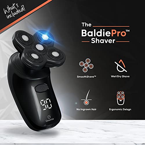 Groomie Crispy Af Full Grooming Kit For Bald Men - Includes Baldiepro Electric Razor, Pre-Shave Oil, Aftershave Serum, Deodorant, Case, Charging Cable And Shaving Accessories - 5 Blades #TOP5