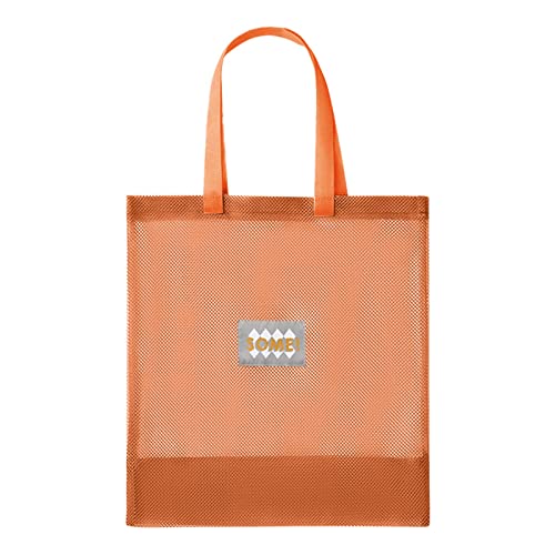 Bolsa de la compra con asa larga, portátil, lavable, reutilizable, organizador de bolsas de compras para comestibles, playa, juguetes, almacenamiento de frutas, verduras y mercados (naranja, talla