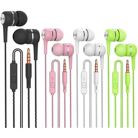4 Packs Wired Earbuds with Microphone,Earbuds Headphones Tangle Free,in Ear Earbud Deep Bass Clear Sound,Noise Isolating,Fits Earphones 3.5mm Jack iPhone iPad Samsung Google Devices Cover