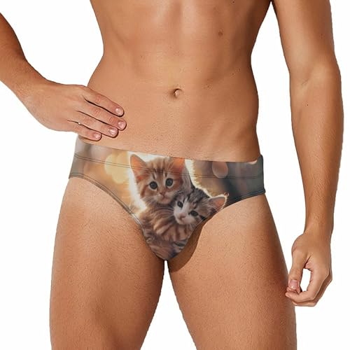 Funny Kittens Animal Cat Mens Swim Briefs Bikini Swimwear Print Beach Shorts Sexy Swimsuit 3XL
