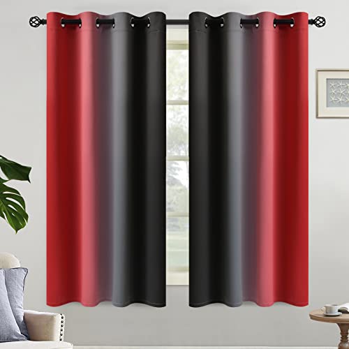 Yakamok Cortinas opacas color negro y rojo degradado para dormitorio, cortinas de oscurecimiento de habitación, cortinas de oscurecimiento de habitación con ojales, aislamiento térmico, cortinas de