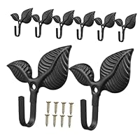 Veemoon 8pcs Vintage Cast Iron Coat Hooks Rustic Leaf-Shaped Wall Mounted Decorative Hangers Screws for Coats Hats Bags Entryway