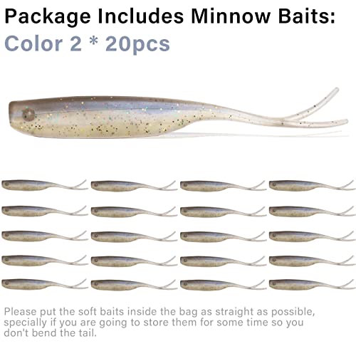 Dovesun Soft Plastic Fishing Lures Bass Fishing Lures Minnow Lures Crappie Lures 4.3"-20Pcs Color2 #TOP7