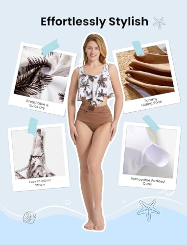 Image of PATPAT Family Matching Swimsuits Two Piece Hawaiian Tropical Beach Bikini and Swim Trunks Set Mommy and Me Bathing Suits