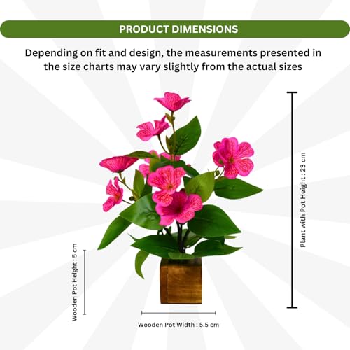Image of fancymart Artificial Flower Plant Set of 2 with Wooden Pot - 23 cm Height | Real-Touch Faux Floral Decor for Home, Office, Living Room, Bedroom, Desk & Gift Purpose