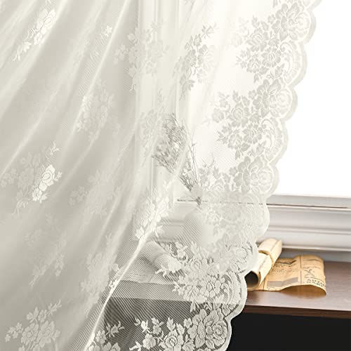 Kotile Ivory Lace Curtains 63 Inch Length - Premium Embroidery Floral Tulle Sheer Lace Curtains For Bedroom, Scalloped Trim Country Lace Window Curtain Panels, 52 X 63 Inch, 2 Panels, Ivory/Cream #TOP7