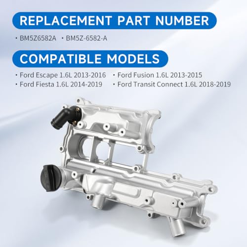 Image of BM5Z6582A 1.6L Aluminum Engine Valve Cover with Gasket Compatible with 2013-2016 Ford Escape, 2014-2019 Fiesta, 2013-2015 Fusion, Transit Connect 2018-2019, Replace BM5Z-6582-A