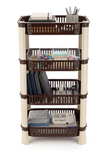 Image of U-Max Multi Tire Kitchen Storage Rack, Plastic Utility Shelf Organiser, Space Saving Storage Solution, Revolving Vegetable Rack (Brown-Regular, 4)