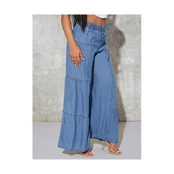 Floerns-Womens-Casual-Paper-Bag-Pants-Drawstring-Waist-Belted-Wide-Leg-Trousers Floerns Women's Casual Paper Bag Pants Drawstring Waist Belted Wide Leg Trousers Blue W26 L32