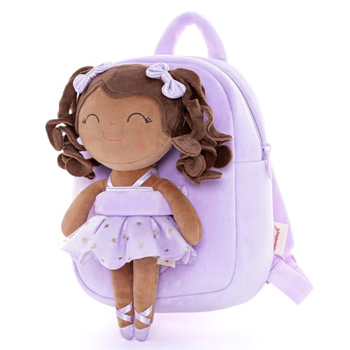 Image of Gloveleya Toddler Backpack Baby Ballerina Girl Gifts Plush Curly Hair Ballet Backpack - Black Purple 9 inches
