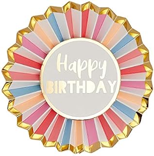 Talking Tables Rose Gold Happy Birthday Badge-Large Rosette, Pink Accessories for Girls, Adults, Children, 16th, 18th, 21st Party Supplies, 12cm Diameter