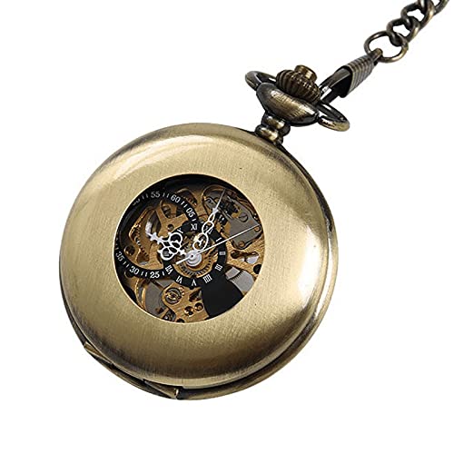 ZXQ Montre de poche mécanique tendance pour homme avec chiffres romains en bronze et cadran creux en métal Cover