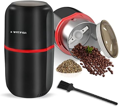 Watifisa Herb Grinder Electric Spice Grinder with Cleaning Brush, Herb Spice Coffee Grinder with Large Capacity - for Herbs, Fine Leaves, Peanuts, Pepper Beans, Mushrooms & Grains (Black)