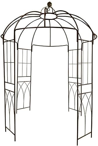 OUTOUR French Style Birdcage Shape Heavy Duty Gazebo,9'Highx 6‘6"Wide,Pergola Pavilion Arch Arbor Arbour Plants Stand Rack for Wedding Outdoor Garden Lawn Backyard Patio,Climbing Vines,Roses,Dark Rust