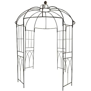 OUTOUR French Style Birdcage Shape Heavy Duty Gazebo,9’Highx 6‘6″Wide,Pergola Pavilion Arch Arbor Arbour Plants Stand Rack for Wedding Outdoor Garden Lawn Backyard Patio,Climbing Vines,Roses,Dark Rust
