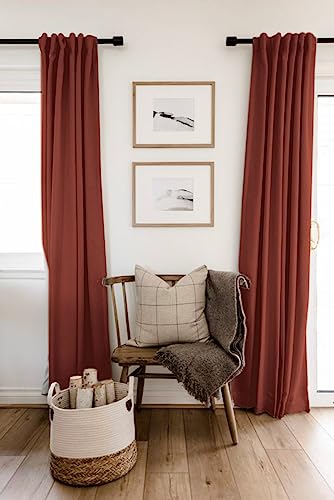 Image of Faux Linen Total Blackout Curtains for Bedroom 72 Inches Long, Terracotta | 100% Blackout Shield, Back Tab /Rod Pocket Living Room Drapes, Thermal Insulated Blackout Curtains 2 Panels Set, 50 inchW x 72 inchL