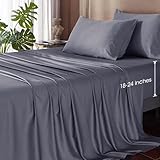 HYPREST Cooling Sheets King, Rayon Derived from Bamboo, Extra Deep Pocket Sheets Fits 18'-24' Thick Mattress, Grey Luxury Silky Soft No Sweat Cooling Sheets for Hot Sleepers