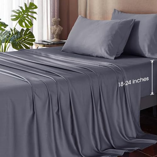 HYPREST Deep Pocket Queen Sheets,Rayon Derived from Bamboo, Grey Bed