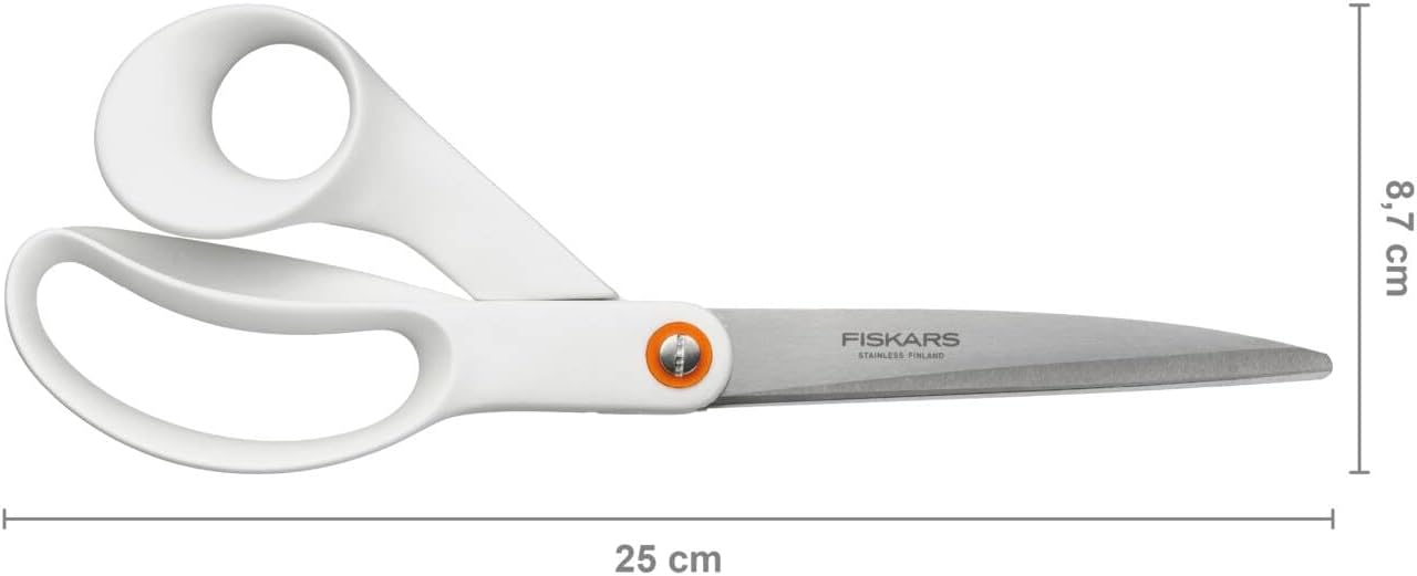Fiskars Universal Scissors, Total Length: 24 cm, Quality Steel/Synthetic Material, Functional Form, White, 1020414