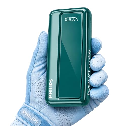 Image of Philips 10000mAh 22.5W Fast Charging Power Bank (Deep Cyan) with Digital LED Display | Type-C & USB-A Input /Output | 3 Output Ports | Lithium Polymer Battery | Portable for Mobile, Tablet & Earbuds