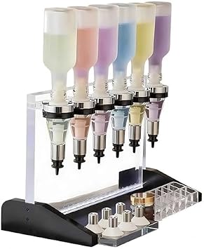 Manual Perfume Dispenser, 6 Bottle Perfume Filling Machine with 6 Pump Heads, 6 Scent Testing Cups, 200ml Each Bottle Capacity, for Stores & Bars - Desktop Mount