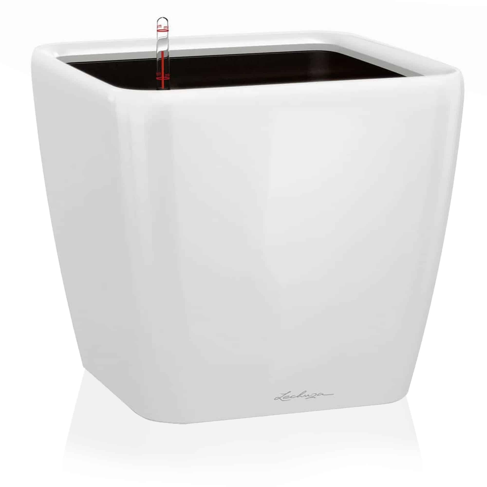 LECHUZA QUADRO LS 50 - Vaso da fiori autoinnaffiante, grande da giardino, per interni ed esterni, con foro di drenaggio e substrato per piante, Bianco lucido