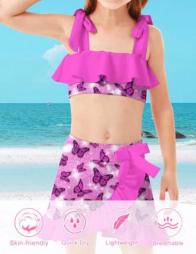 Image of ALISISTER Girls Swimsuit 3 Piece Bathing Suits Flounce Bikini Tankini Set Beach Swimwear with Cover Ups Skirt for 3-8 Years