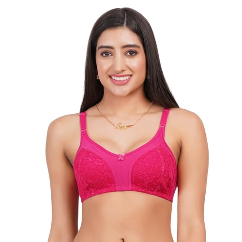 Image of Lace Non Padded Bra in B, C and D Cup for Women - Made of Pure Cotton Full Coverage Over Size Non Wired Pushup Soft Cup for T-Shirt Saree Dress Sports Garment for Daily Use Everyday