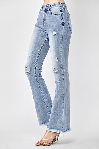 SALT TREE Risen Jeans - High Rsie Distressed Hem Flare - RDP12953
