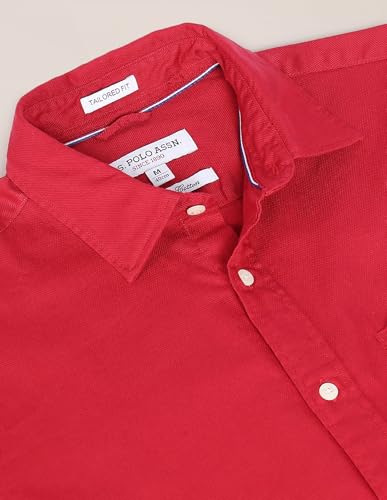 Image of U.S. Polo ASSN. Men's Solid Spread Collar Premium Cotton Dobby Tailored Fit Shirt