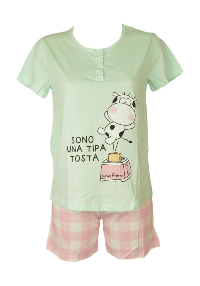 CRAZY FARM Pigiama Donna Maglia Mezza Manica Pantalone Corto Articolo 16041