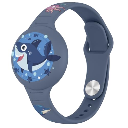 Tobfit Waterproof Airtag Bracelet for Kids,Soft Silicone Hidden GPS Tracker Wristband,Safe & Comfortable Airtag Holder for Children, Compatible with Apple Airtag, Blue-Gray Shark-image-27