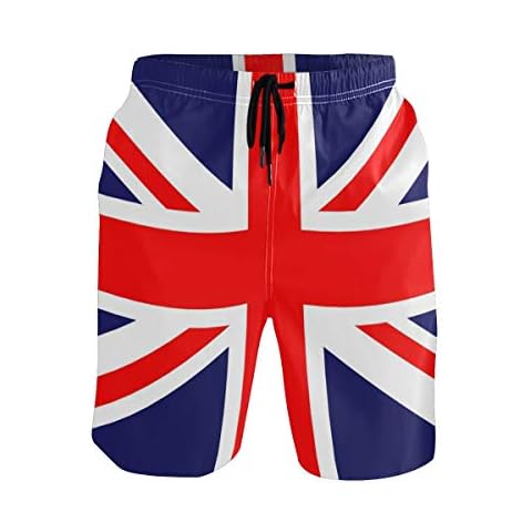 FANTAZIO Surf Shorts Beach Shorts swith Drawstring Union Jack Flag Cover