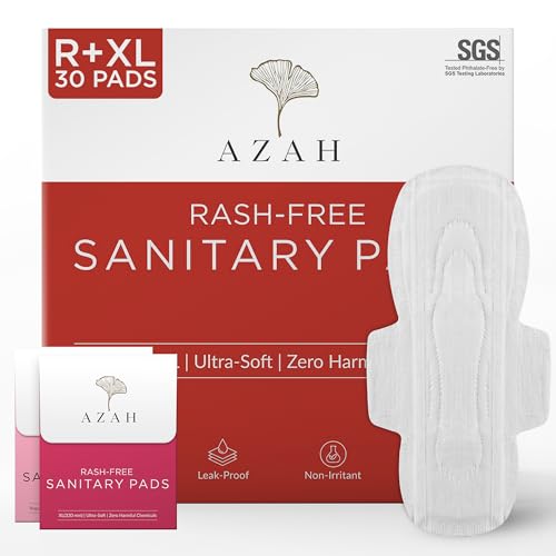 AZAH - Absorbentes sanitarios para mujer (paquete de 30: 20 regulares + 10XL) 100% orgánicos absorbentes para mujer con bolsa desechable de algodón absorbente para mujer