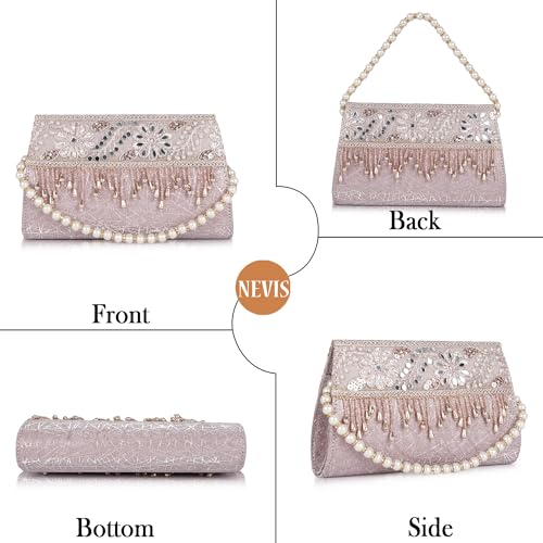 Image of Nevis Women's Embellished Clutch with Pearl Handle | Fancy Designe & Wedding Potli Bag for Festive & Evening